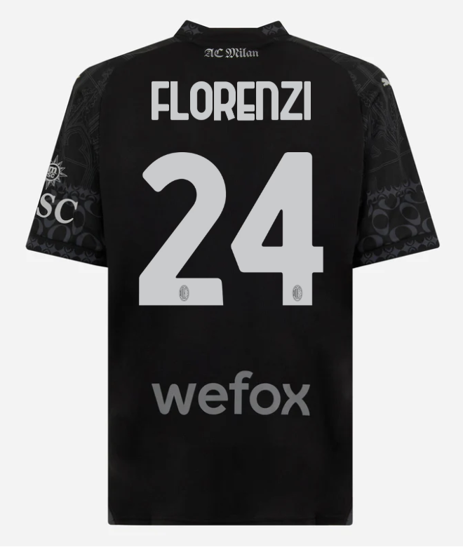 jersey ac milan x pleasures 202324 – dark version – 24 alessandro florenzi Collection – Official AC Milan Kits Collection - Official AC Milan Kits