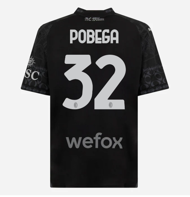 jersey ac milan x pleasures 202324 – dark version – 32 tommaso pobega Collection – Official AC Milan Kits Collection - Official AC Milan Kits