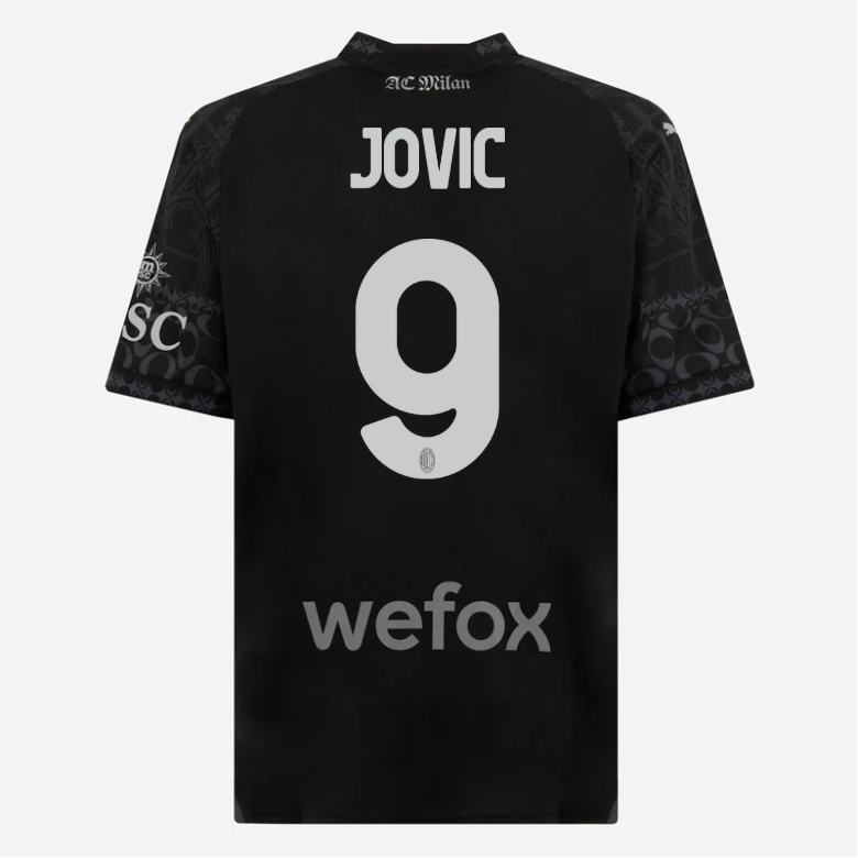 jersey ac milan x pleasures 202324 – dark version – 9 luka jović Collection – Official AC Milan Kits Collection - Official AC Milan Kits