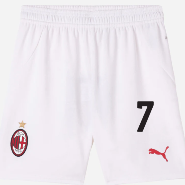milan home 202425 kids shorts white – 7 santiago gimenez Collection – Official AC Milan Kits Collection - Official AC Milan Kits