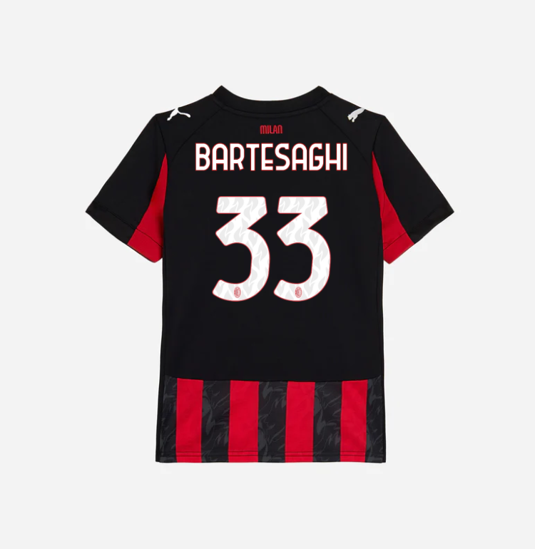milan home 202526 kids jersey – 33 davide bartesaghi Collection – Official AC Milan Kits Collection - Official AC Milan Kits