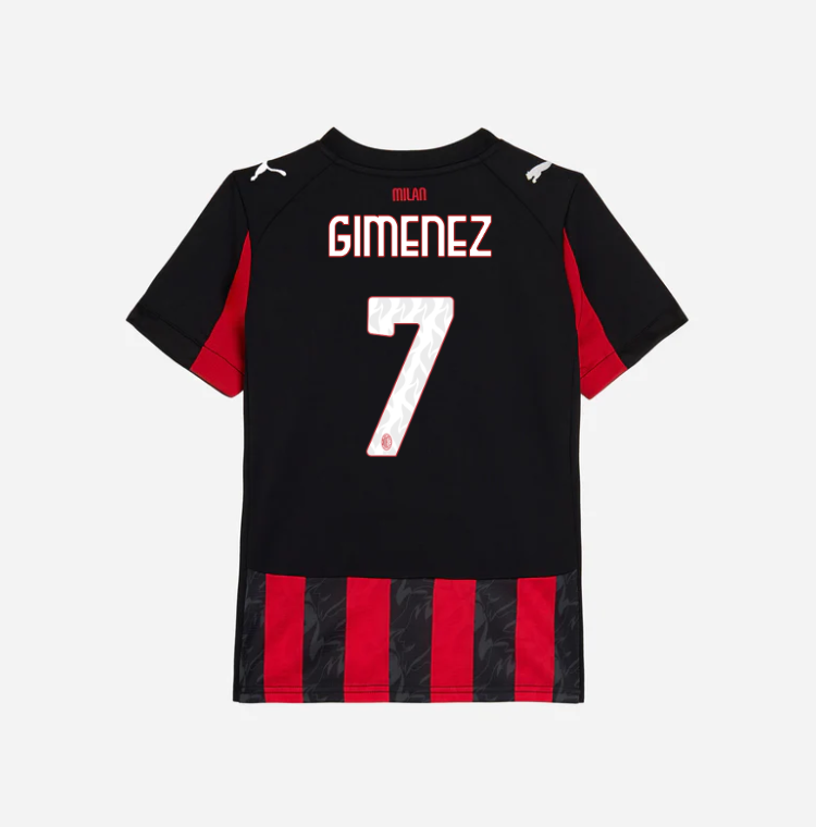 milan home 202526 kids jersey – 7 santiago gimenez Collection – Official AC Milan Kits Collection - Official AC Milan Kits