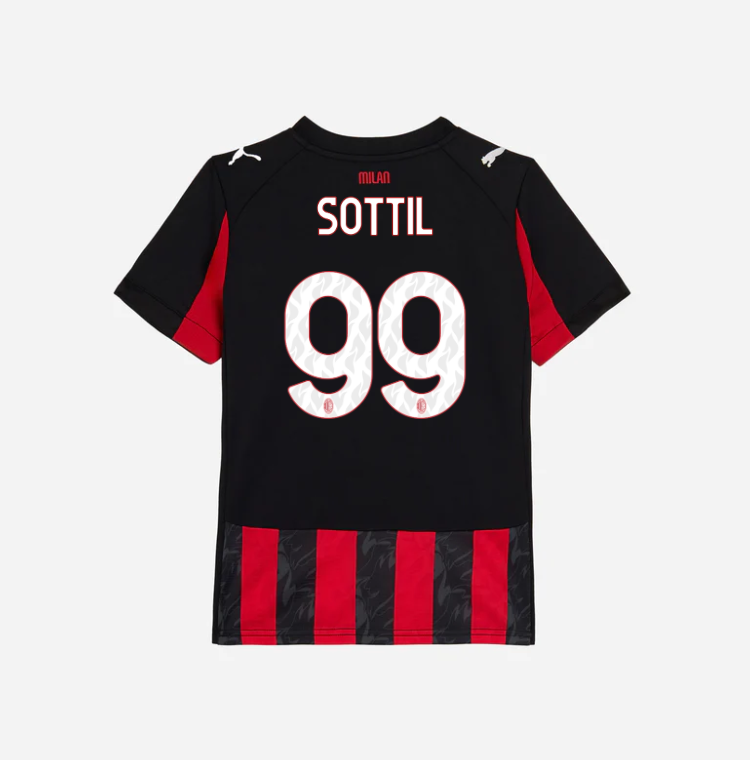 milan home 202526 kids jersey – 99 riccardo sottil Collection – Official AC Milan Kits Collection - Official AC Milan Kits