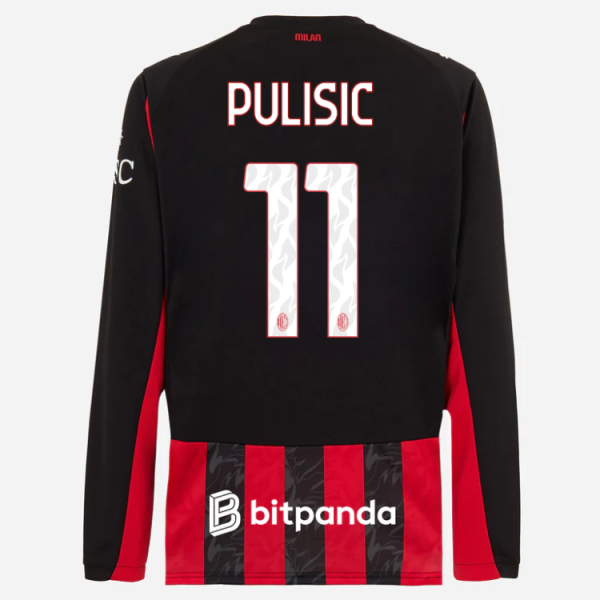 milan long sleeve home 202526 jersey – 11 christian pulisic Collection – Official AC Milan Kits Collection - Official AC Milan Kits