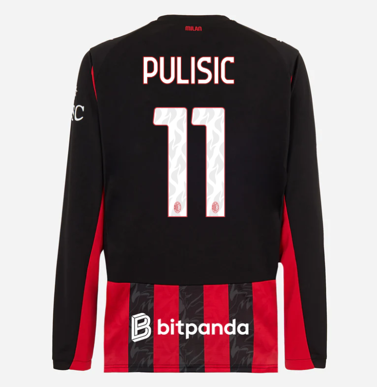 milan long sleeve home 202526 jersey – 11 christian pulisic Collection – Official AC Milan Kits Collection - Official AC Milan Kits