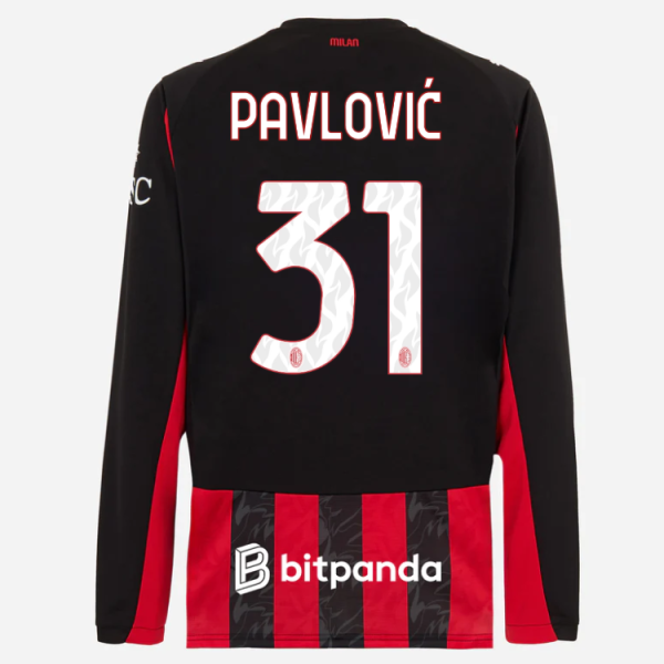 milan long sleeve home 202526 jersey – 31 strahinja pavlović Collection – Official AC Milan Kits Collection - Official AC Milan Kits