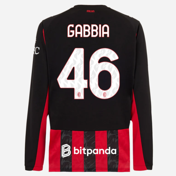 milan long sleeve home 202526 jersey – 46 matteo gabbia Collection – Official AC Milan Kits Collection - Official AC Milan Kits