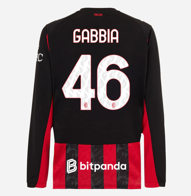 milan long sleeve home 202526 jersey – 46 matteo gabbia Collection – Official AC Milan Kits Collection - Official AC Milan Kits