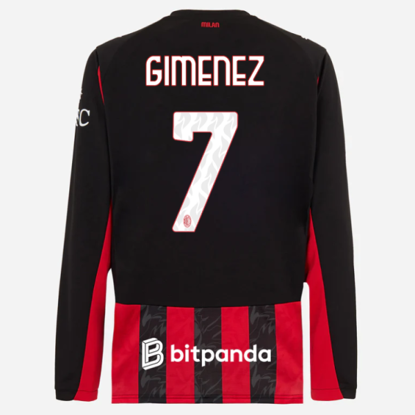 milan long sleeve home 202526 jersey – 7 santiago gimenez Collection – Official AC Milan Kits Collection - Official AC Milan Kits