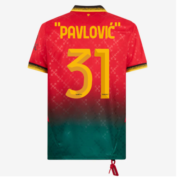 red jersey puma x ac milan x off-white 202425 – 31 strahinja pavlović Collection – Official AC Milan Kits Collection - Official AC Milan Kits