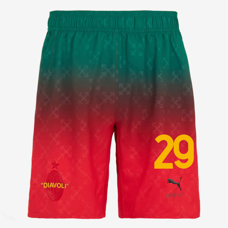 red shorts puma x ac milan x off-white 202425 – 29 youssouf fofana Collection – Official AC Milan Kits Collection - Official AC Milan Kits